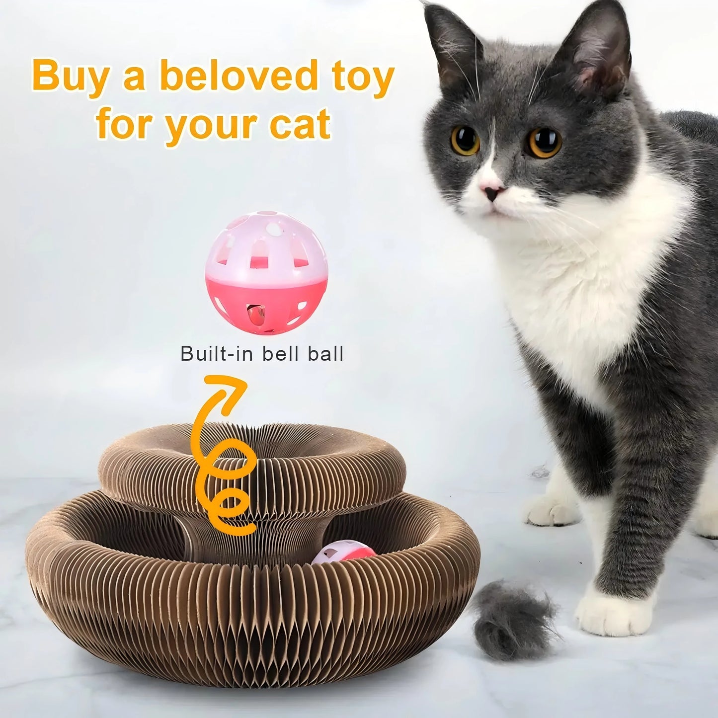 Magic Cat Kaparó Deszka Labdával Kör Alakú Hullámos Karton Macska Játék - Edzi Karmait És Leköti Figyelmét