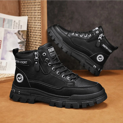 Férfi Magas Szárú Bőr Csizma - Casual Platform Cipő