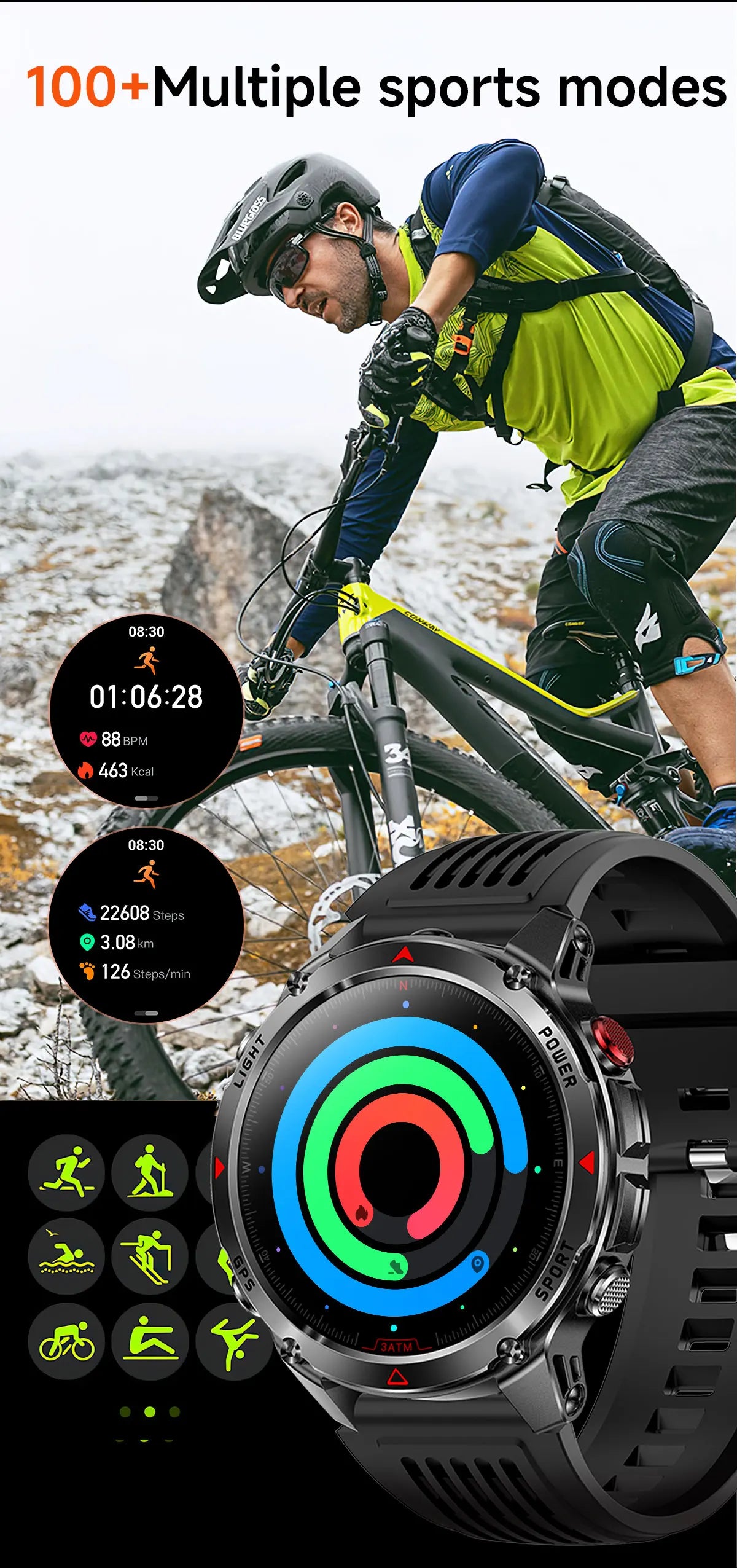MilGuard GPS Pozíció Okosóra Férfiaknak - Térképes Útvonal Követés, 30 Méter Vízálló, Taktikai Sportóra