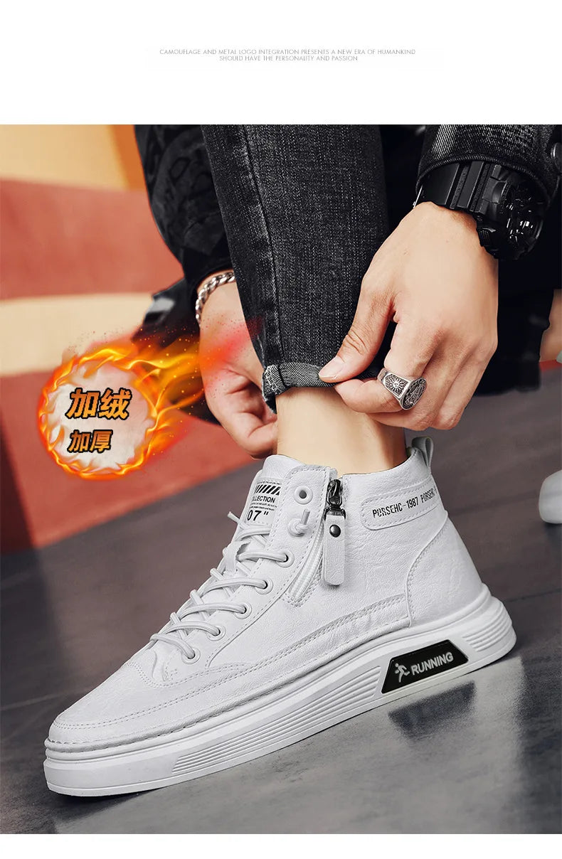 Férfi Téli Bundás Sneaker - Meleg Bőr Casual Cipő Platform Talppal