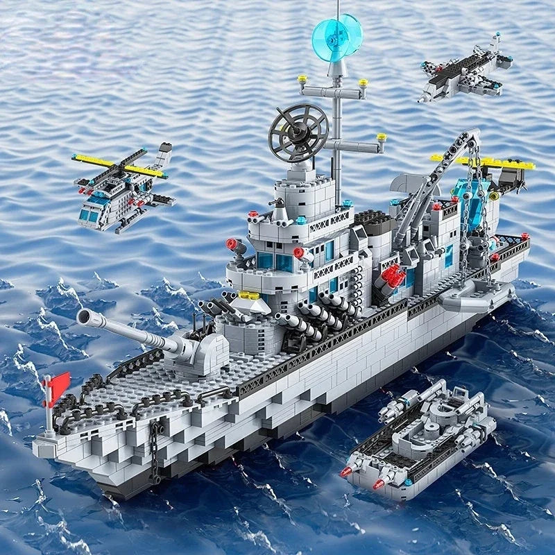 HarciKocka Navy Hadihajó Építő Blokk Készlet - 6 az 1-ben Nagy Méretű 1560 Darabos Szett