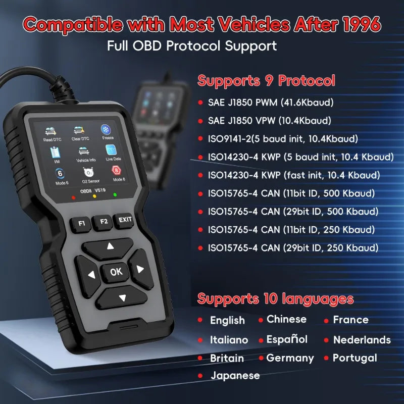 OBD2 Diagnosztikai Eszköz - Profi Motor Kód Olvasóval És Reset Lehetőséggel Valós Idejű Adatolvasás