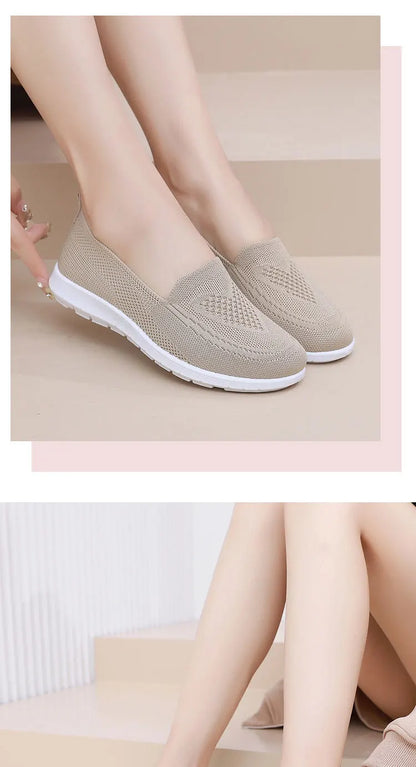 Női Slip-On Cipő - Lélegző Hálós Casual Lapos Cipő Tavaszi-Őszi Szezonra