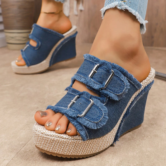 Damen-Denimschuhe mit Keilabsatz