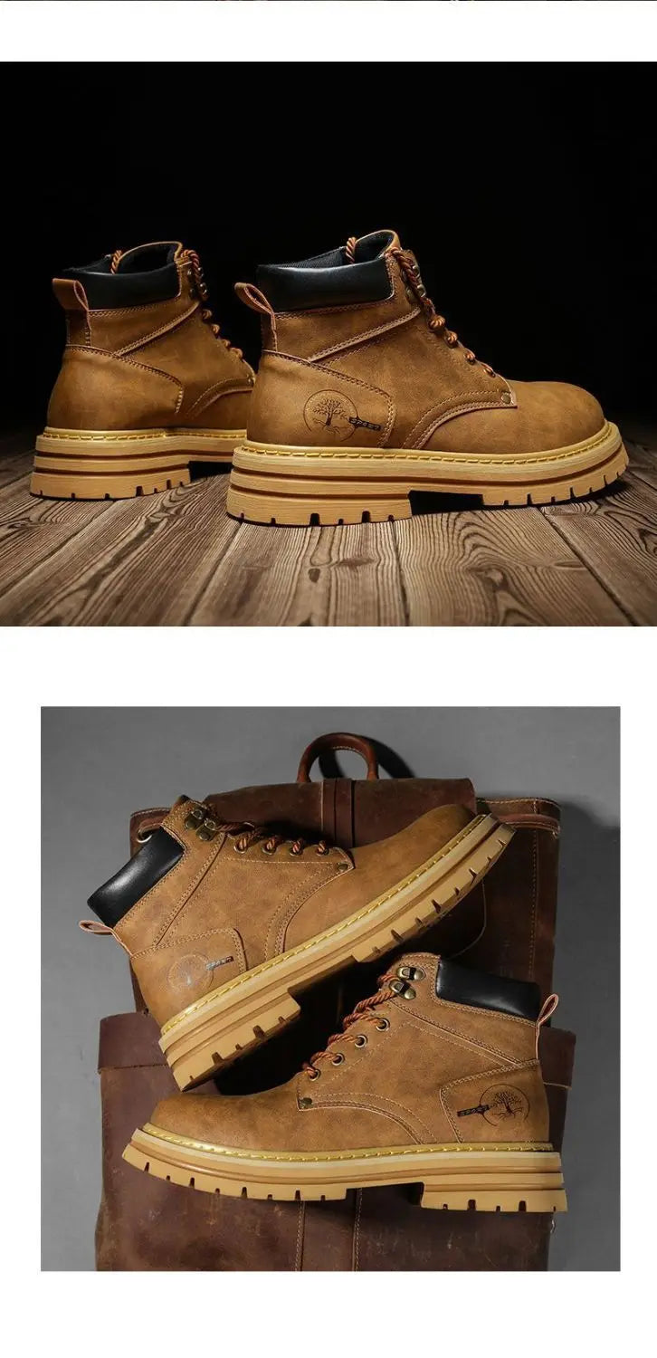 Herren-Ankle-Boots – Plateau-Lederstiefel mit Schnürung