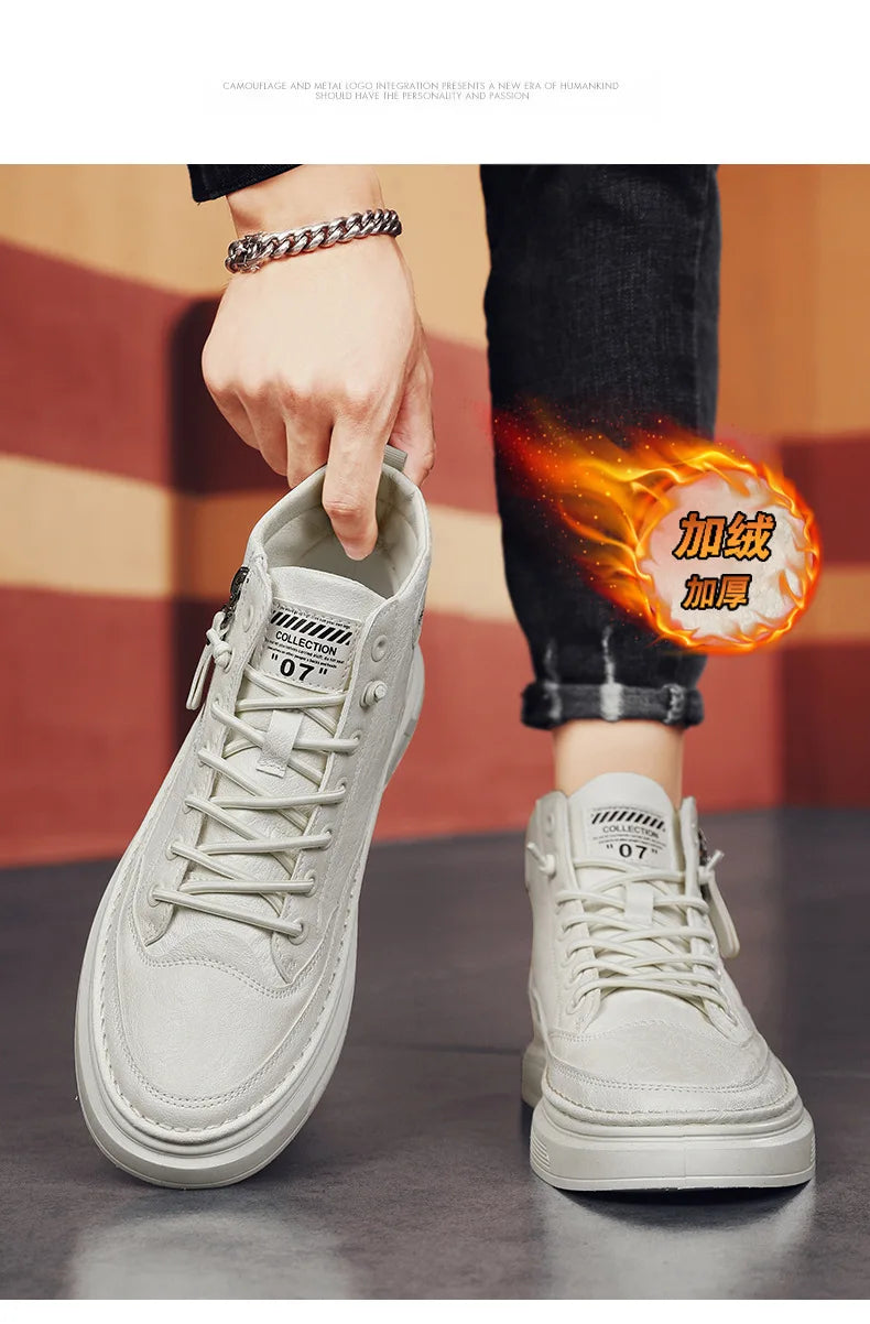Férfi Téli Bundás Sneaker - Meleg Bőr Casual Cipő Platform Talppal