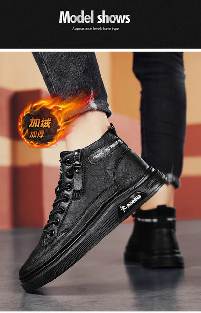 Férfi Téli Bundás Sneaker - Meleg Bőr Casual Cipő Platform Talppal