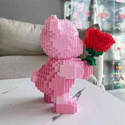 3888 Darabos Építő Kocka Készlet Rose Bear - Romantikus Medve Rózsákat Tart Ajándék Magas Összeállítás