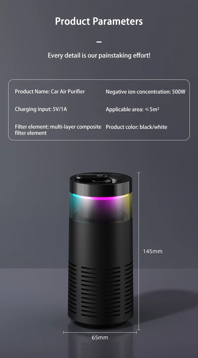 Xiaomi Autós Légtisztító - Gyors Formaldehid Eltávolítás, Negatív Ion, Környezeti Fény