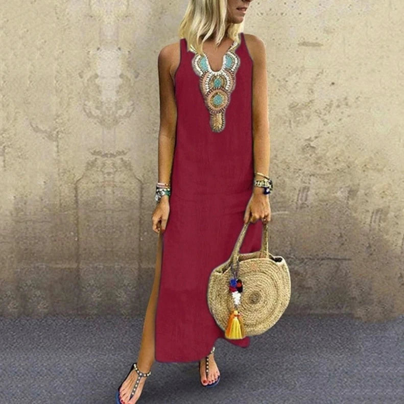 Damen-Boho-Kleid mit V-Ausschnitt