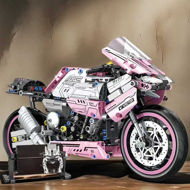 2468 Darabos Rózsaszín Motorkerékpár Építő Készlet - Modern Dizájn Játék Modell És Tartós ABS Anyag