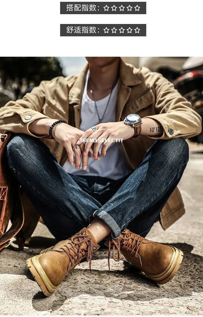 Herren-Ankle-Boots – Plateau-Lederstiefel mit Schnürung