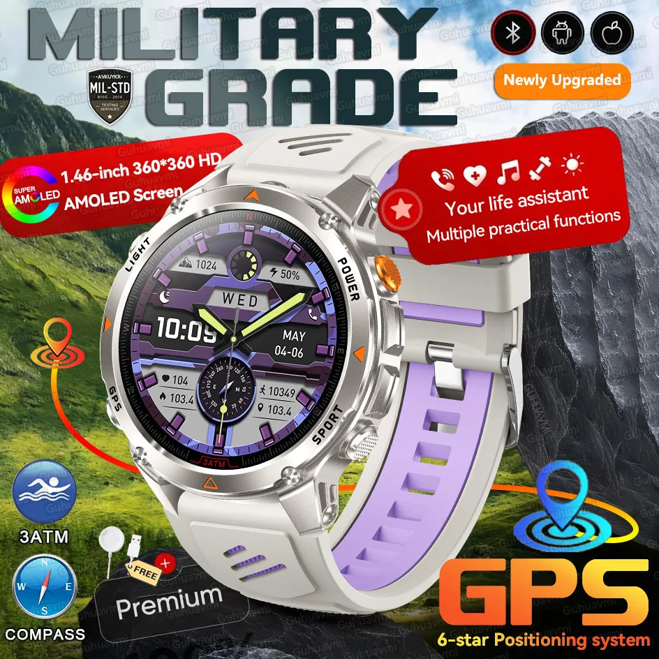 MilTech Katonai Szintű Úszó Okosóra - Beépített GPS Kompassz 30m Vízálló 1,46 Hüvelykes AMOLED