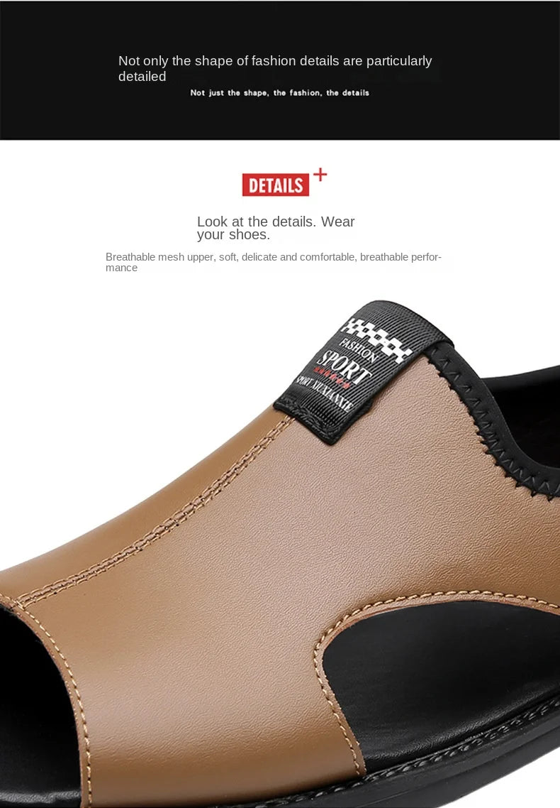Férfi Designer Bőr Szandál - Divatos Nyári Strand Papucs Csúszásmentes