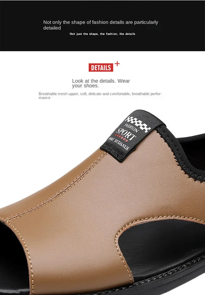 Férfi Designer Bőr Szandál - Divatos Nyári Strand Papucs Csúszásmentes