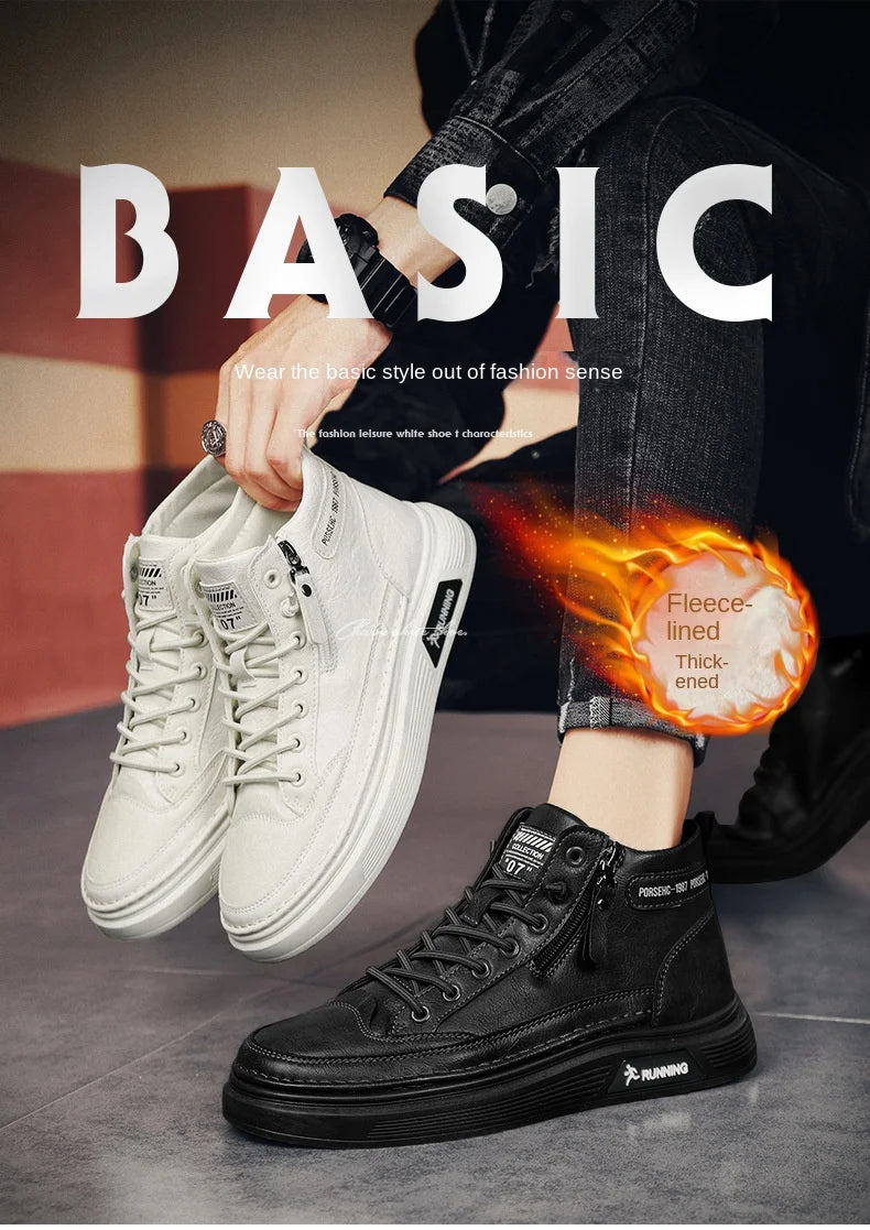 Férfi Téli Bundás Sneaker - Meleg Bőr Casual Cipő Platform Talppal