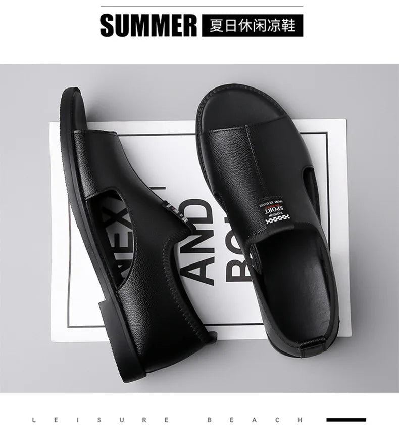 Férfi Designer Bőr Szandál - Divatos Nyári Strand Papucs Csúszásmentes
