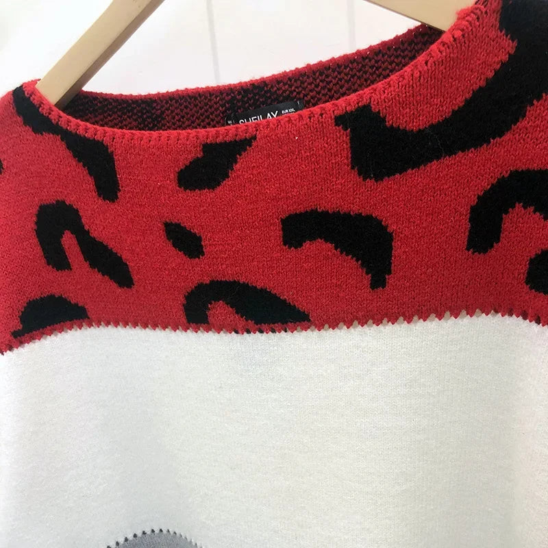 Színblokkolt Leopard Pulóver
