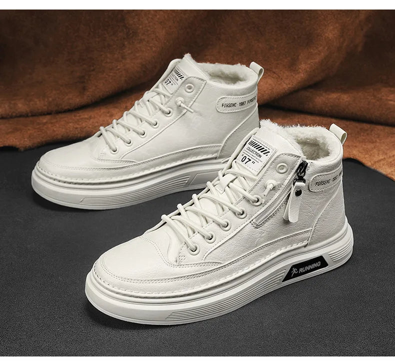 Férfi Téli Bundás Sneaker - Meleg Bőr Casual Cipő Platform Talppal