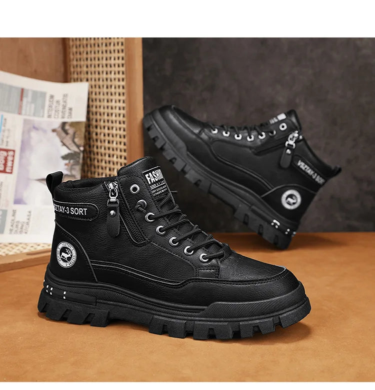 Férfi Magas Szárú Bőr Csizma - Casual Platform Cipő