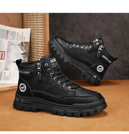 Férfi Magas Szárú Bőr Csizma - Casual Platform Cipő