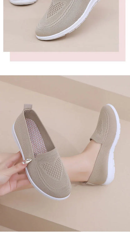 Női Slip-On Cipő - Lélegző Hálós Casual Lapos Cipő Tavaszi-Őszi Szezonra