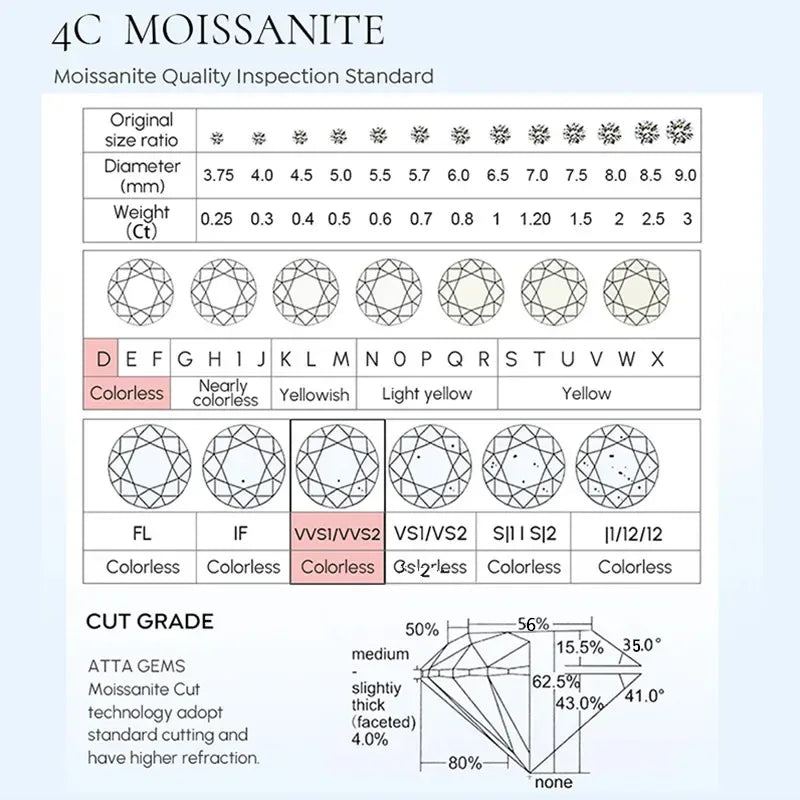 0.5-2.0ct Moissanite Studs Earrings With GRA Certificate Pass Diamond tester Pen For Men Women 925 Silver Wedding Gemstone - BAALAAZ