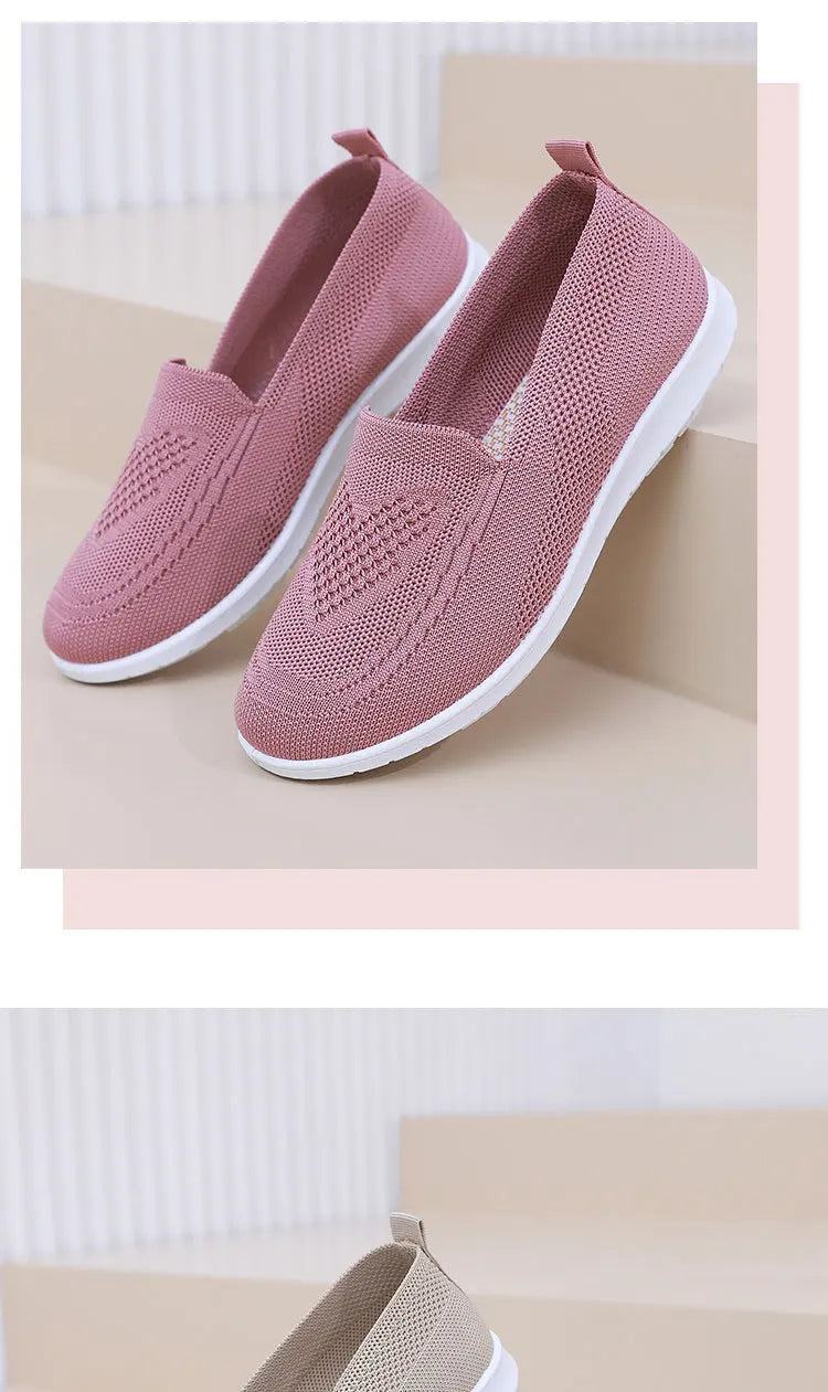 Női Slip-On Cipő - Lélegző Hálós Casual Lapos Cipő Tavaszi-Őszi Szezonra