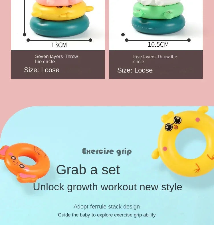 0 12 Month Baby Puzzle Pyramid Tower Cup Stacking Duck Toys Montessori Educational Beach Kids Pool Bathtub Toy Boy Gril Gift - BAALAAZ