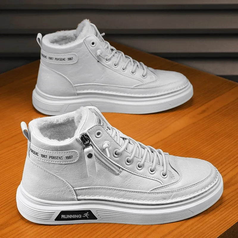 Férfi Téli Bundás Sneaker - Meleg Bőr Casual Cipő Platform Talppal