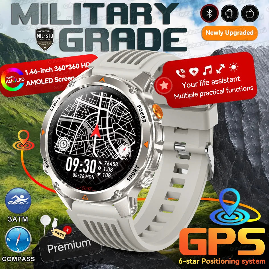 MilGuard GPS Pozíció Okosóra Férfiaknak - Térképes Útvonal Követés, 30 Méter Vízálló, Taktikai Sportóra