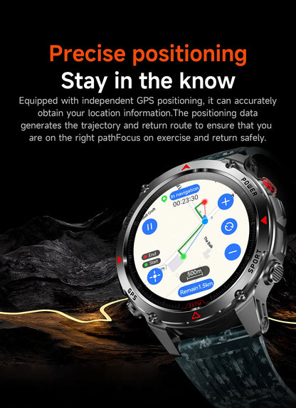 MilTech Katonai Szintű Úszó Okosóra - Beépített GPS Kompassz 30m Vízálló 1,46 Hüvelykes AMOLED