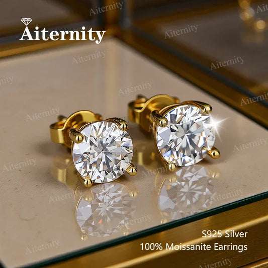 0.5-2.0ct Moissanite Studs Earrings With GRA Certificate Pass Diamond tester Pen For Men Women 925 Silver Wedding Gemstone - BAALAAZ
