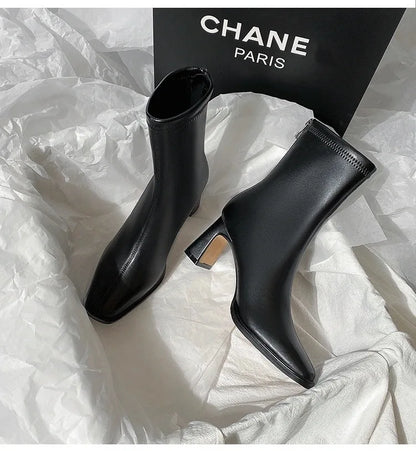 Women's Ankle Boots - Soft Leather High Heel Shoes
