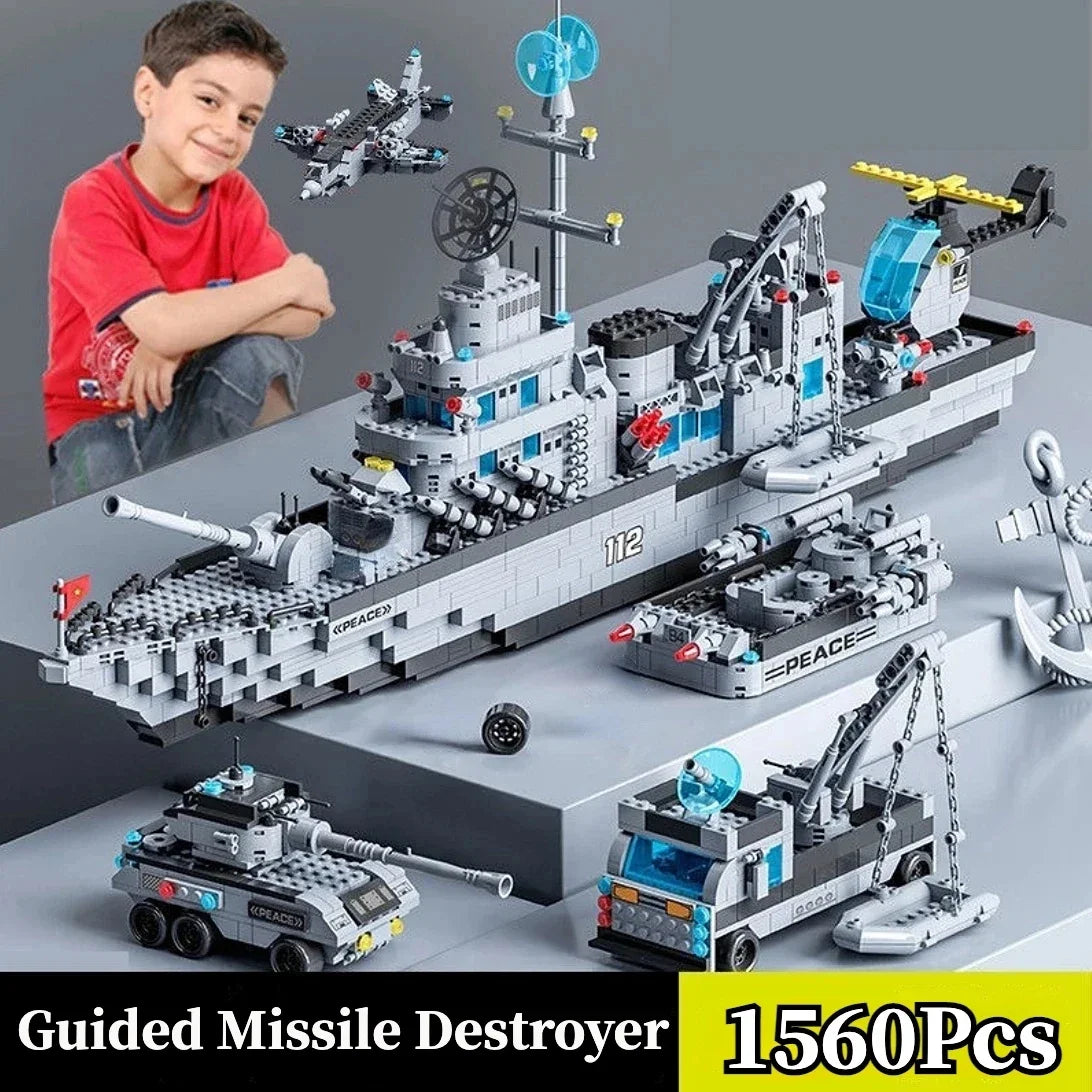 HarciKocka Navy Hadihajó Építő Blokk Készlet - 6 az 1-ben Nagy Méretű 1560 Darabos Szett