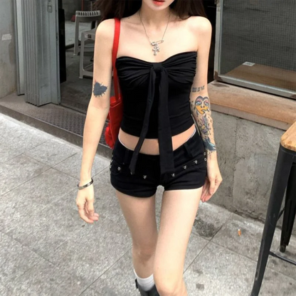JEYONGZOOCN Damen Crop Top mit Schleife