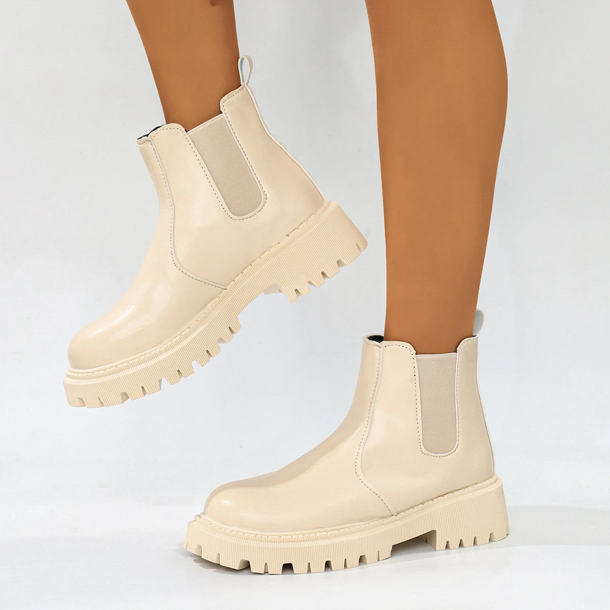 PU-Ankle-Schuhe mit quadratischem Absatz