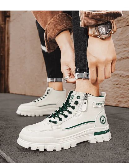 Férfi Magas Szárú Bőr Csizma - Casual Platform Cipő
