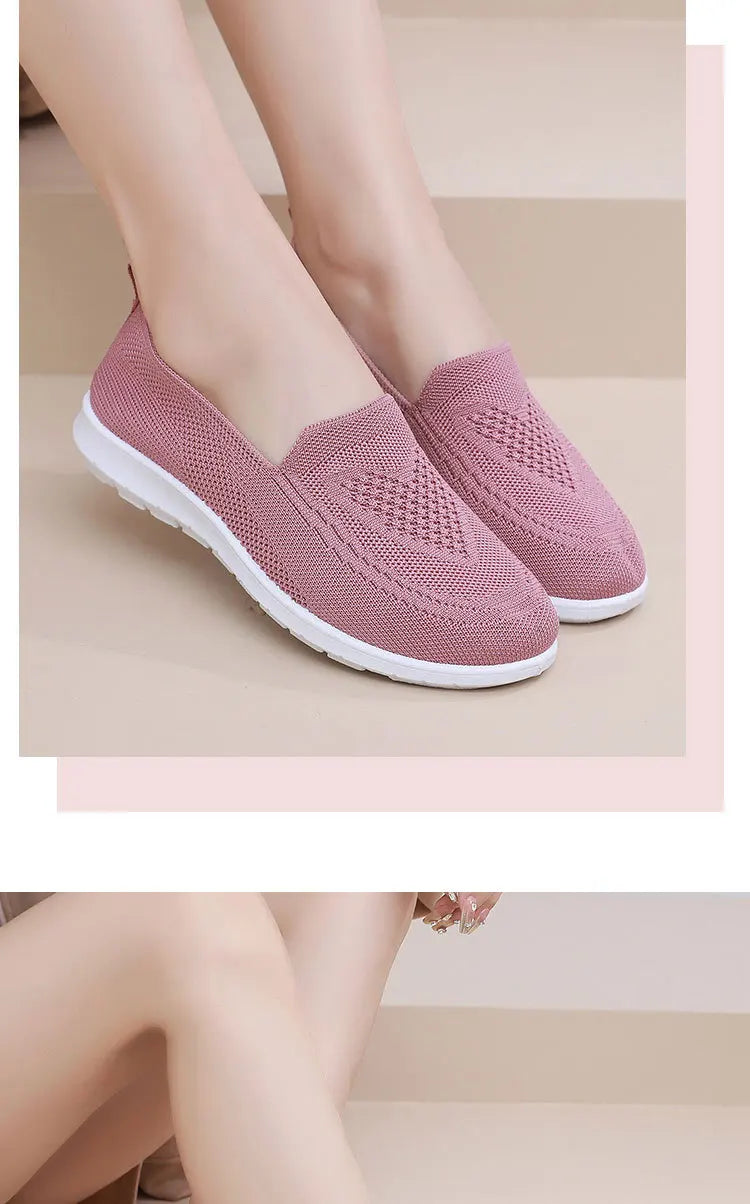 Női Slip-On Cipő - Lélegző Hálós Casual Lapos Cipő Tavaszi-Őszi Szezonra