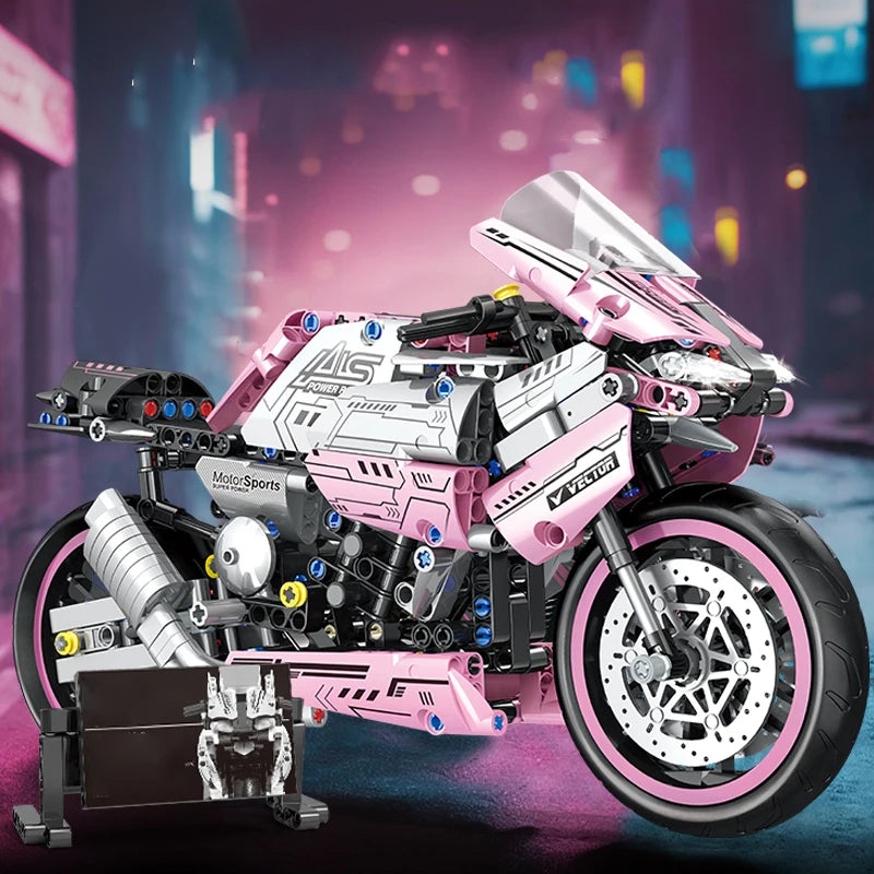 2468 Darabos Rózsaszín Motorkerékpár Építő Készlet - Modern Dizájn Játék Modell És Tartós ABS Anyag