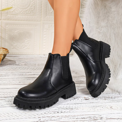 PU-Ankle-Schuhe mit quadratischem Absatz