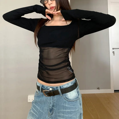 JEYONG Patchwork Háló Crop Top
