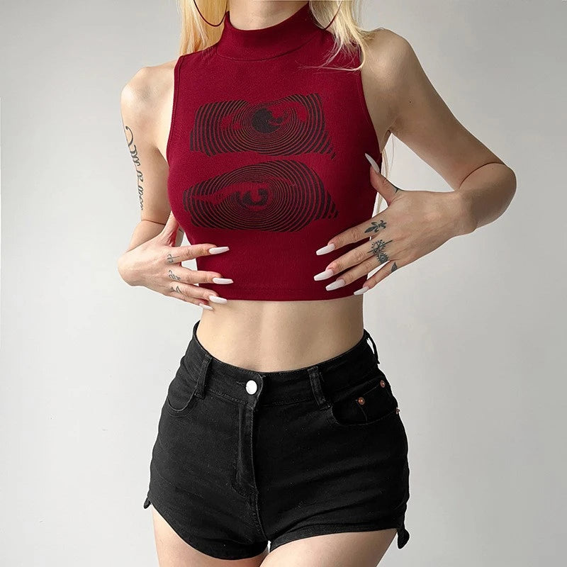Women's Crop Top JEYONGZOOCN Red