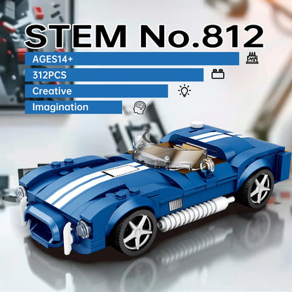 AMAZINGBLOKS 312 Pcs Kék Sport Autó Építő Készlet - Oktató Játék És Asztali Dísz Modell Gyerekeknek