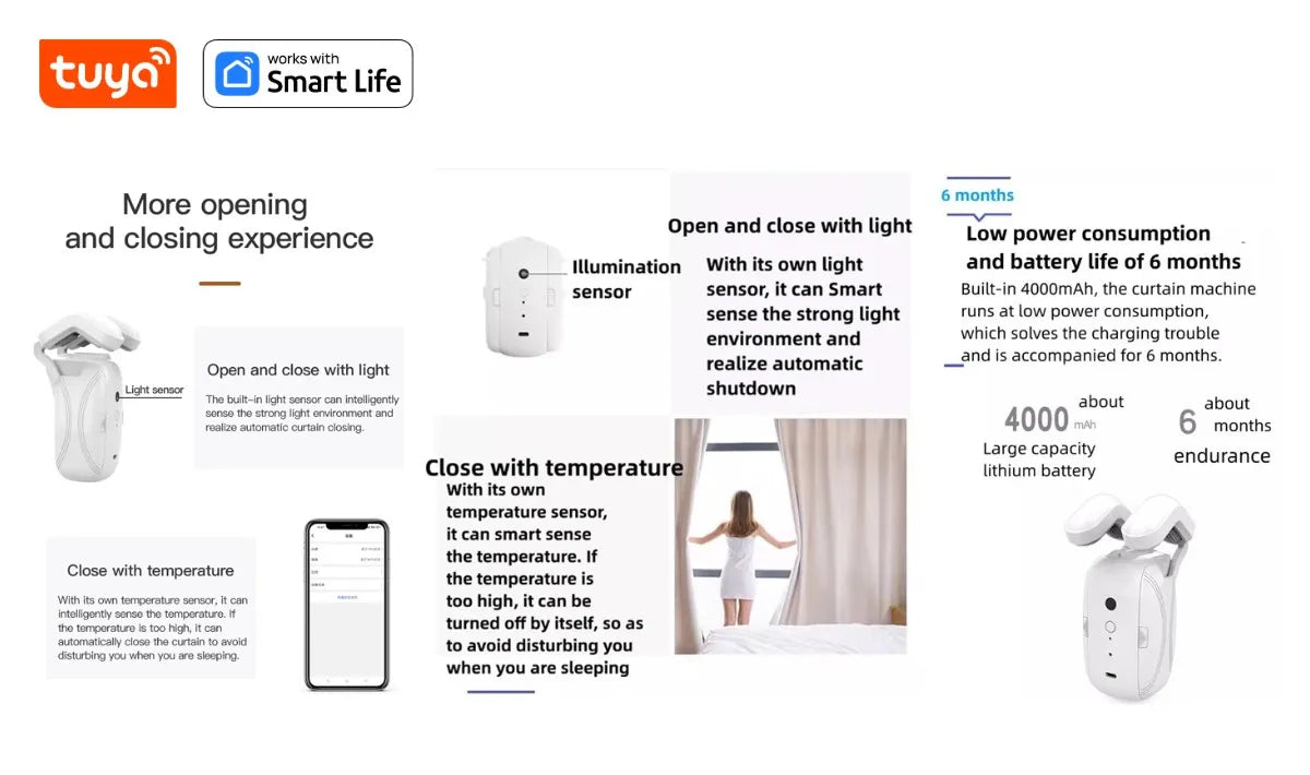 Tuya Okos Függönymozgató Robot – WiFi/Bluetooth, App-vezérlés, Alexa & Google Home