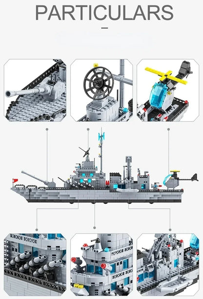HarciKocka Navy Hadihajó Építő Blokk Készlet - 6 az 1-ben Nagy Méretű 1560 Darabos Szett