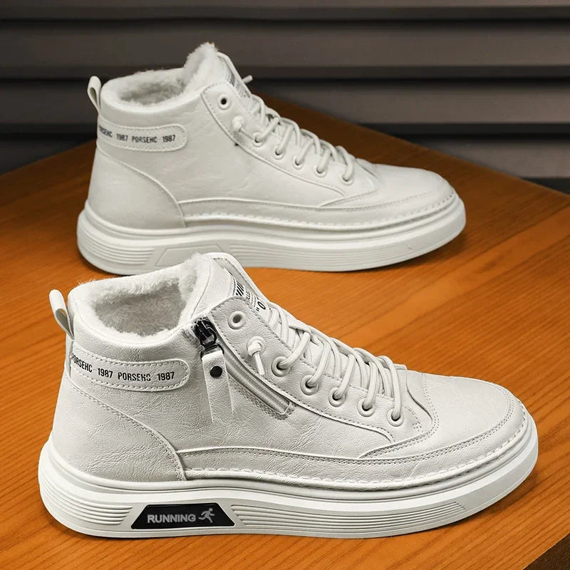 Férfi Téli Bundás Sneaker - Meleg Bőr Casual Cipő Platform Talppal
