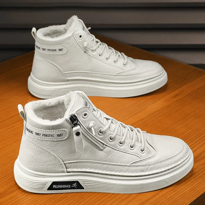 Férfi Téli Bundás Sneaker - Meleg Bőr Casual Cipő Platform Talppal