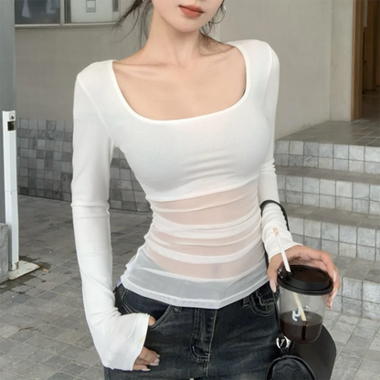 JEYONG Patchwork Háló Crop Top
