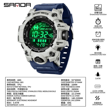 SANDA Herrenuhr, wasserdicht, LED